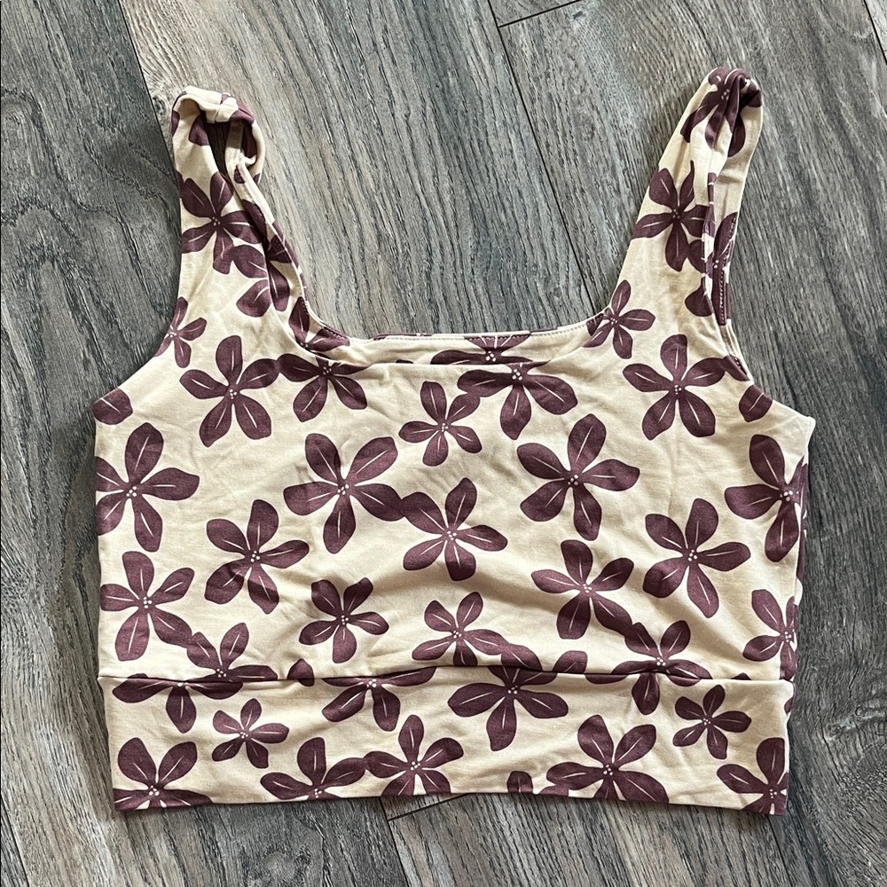 Floral Patterned Crop Top in Cream and Brown
